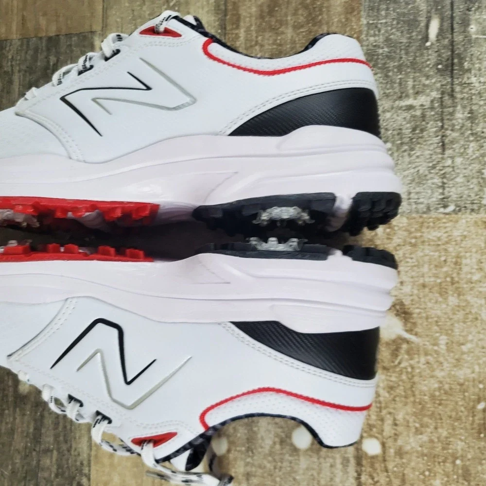 New Balance Brighton Mens Golf Shoes Sz 9 D White Black Leather Spike Sneakers